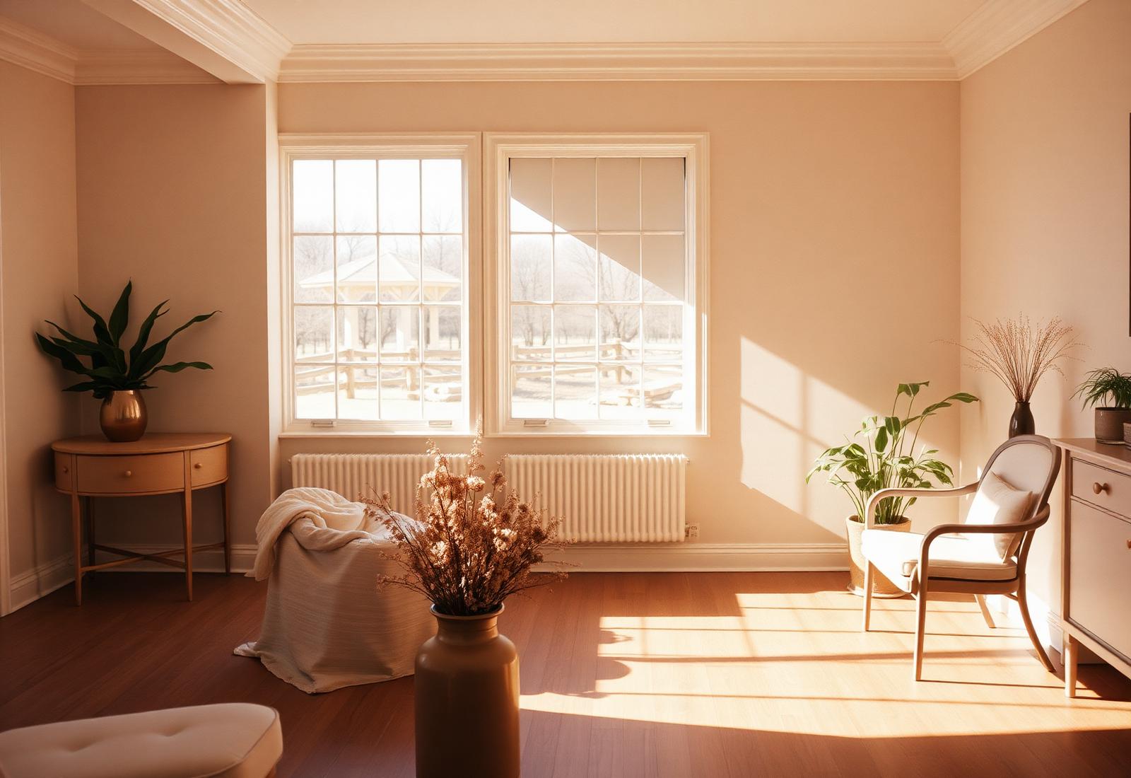 A serene, sunlit wellness space interior